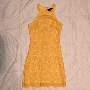 Lulus Love Poem Yellow Lace Mini Dress